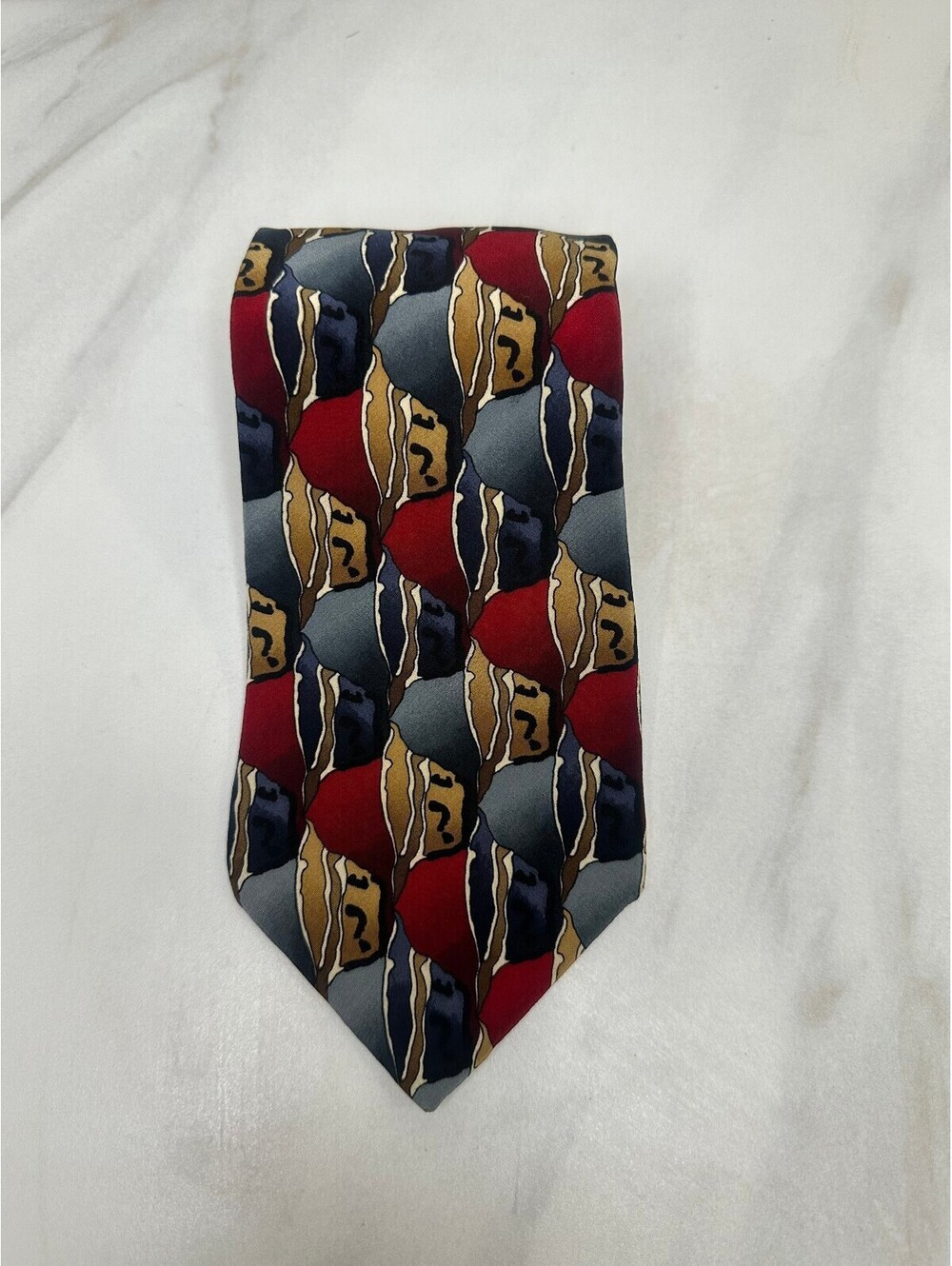 Vintage J. Garcia burgundy grey abstract geometric 100% silk tie made in USA